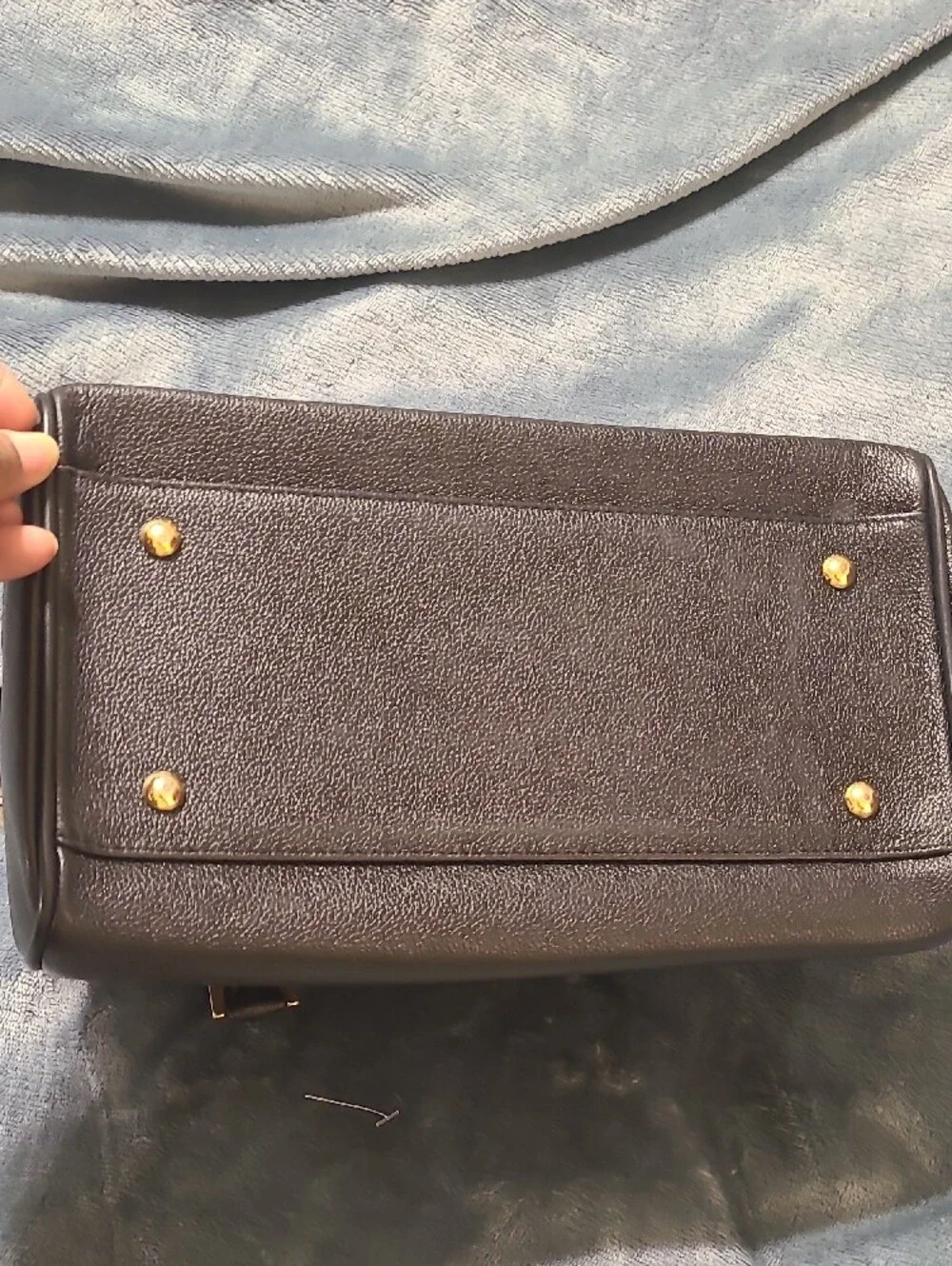 MCM Black Leather Bag with Gold Logo Plate